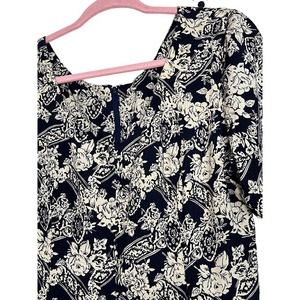 Vintage Jeffrey & Dara Floral Wide Leg Jumpsuit Romper Navy Blue Size 11/12